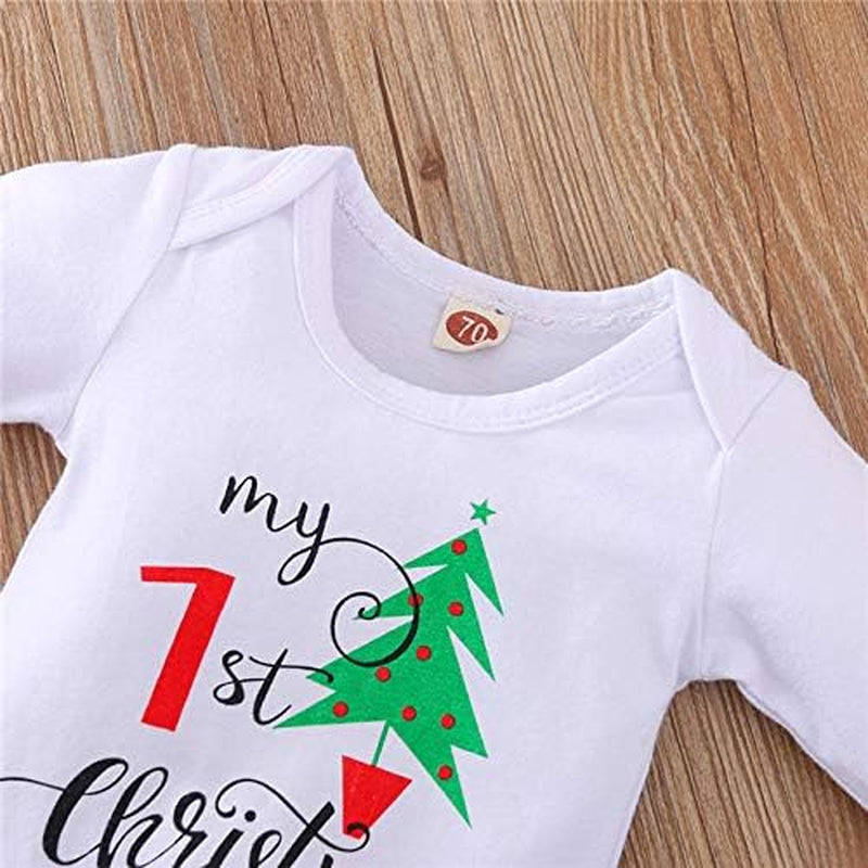 Newborn Baby Girl Christmas Outfits My 1St Christmas Romper+Suspender Skirt +Headband Overall Clothes Set