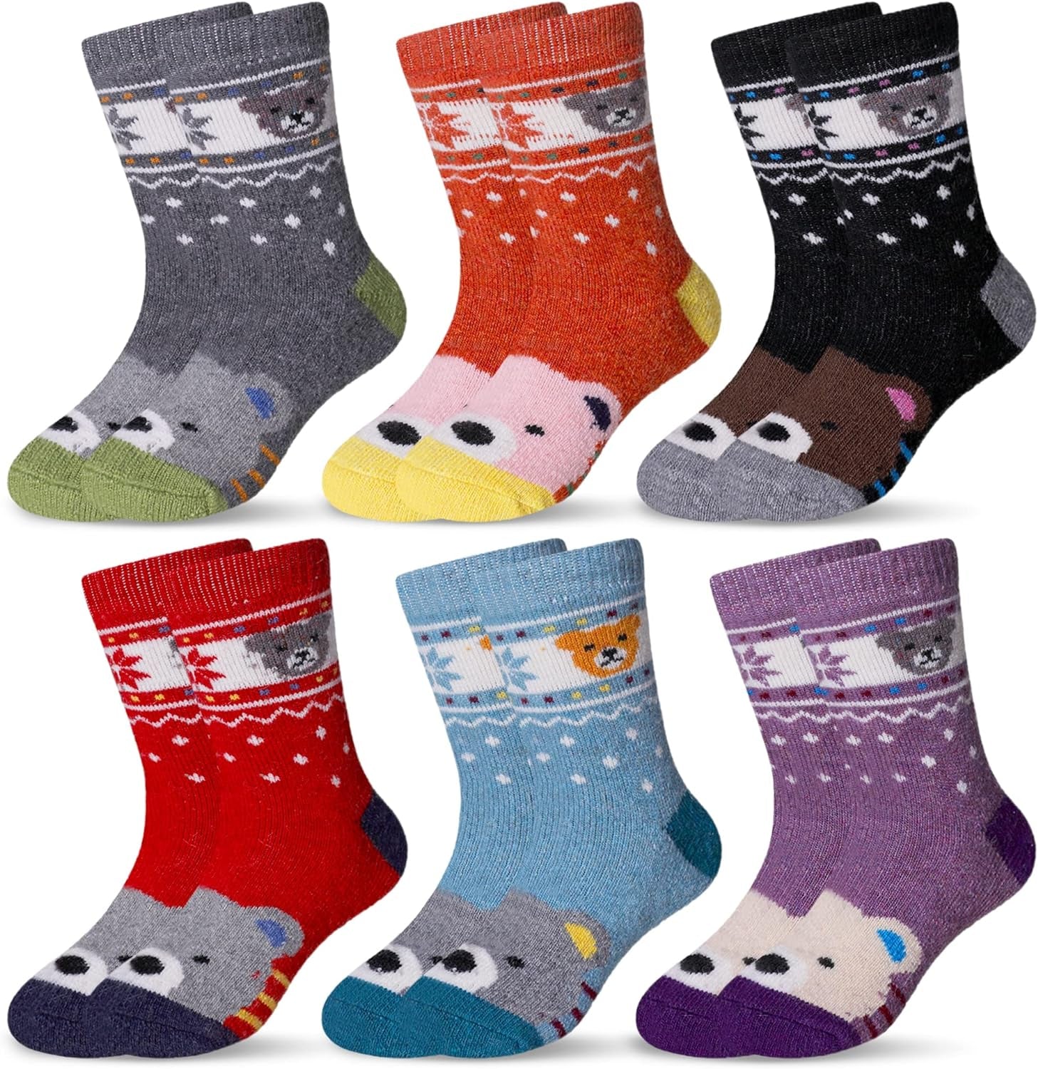 6 Pairs Children'S Winter Warm Wool Animal Crew Socks Kids Boys Girls Socks